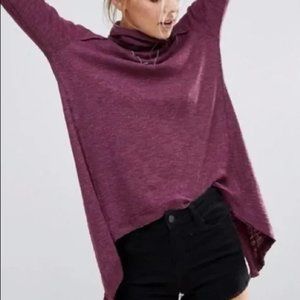 We The Free Plum Purple Split Back Turtleneck Sweater L Asymmetric Exposed Seams